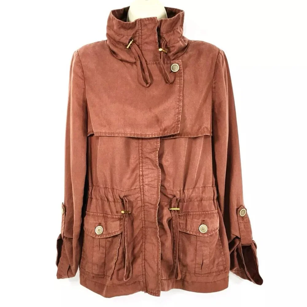 Anthropologie Cartonnier Sz 2 Cargo Utility Safari Rust Jacket Drawstring Zip